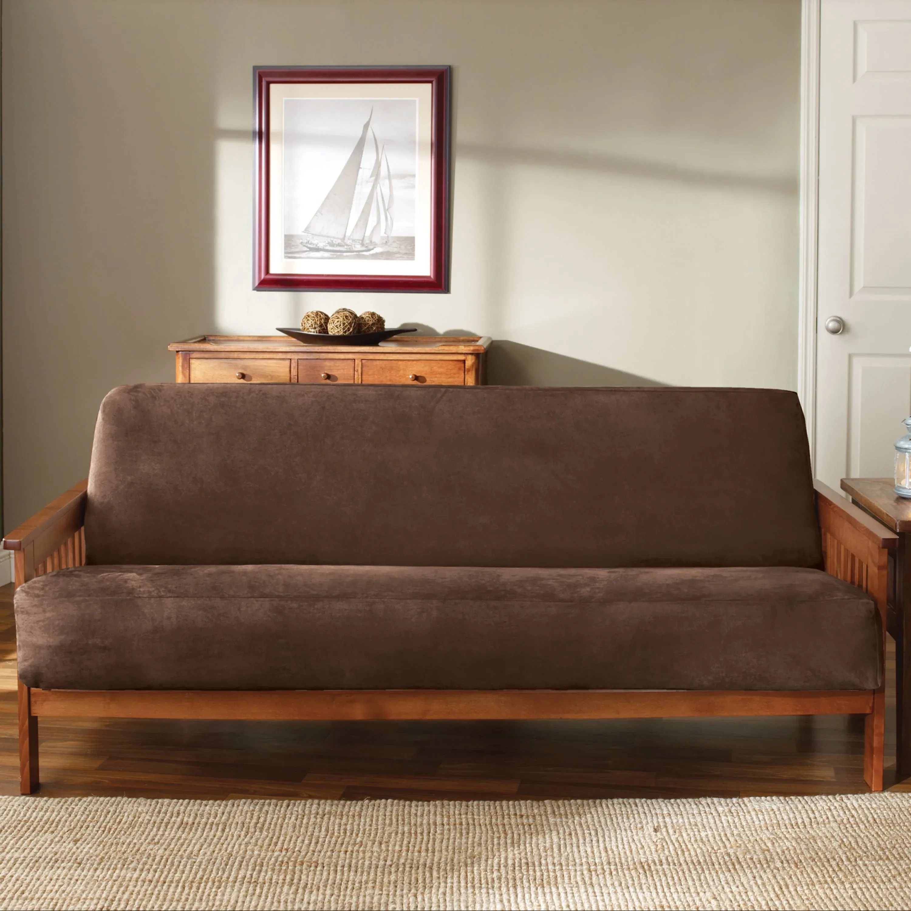 SureFit Home Décor Soft Suede Futon Slipcover, Polyester, Machine Washable, One Piece, Taupe Color