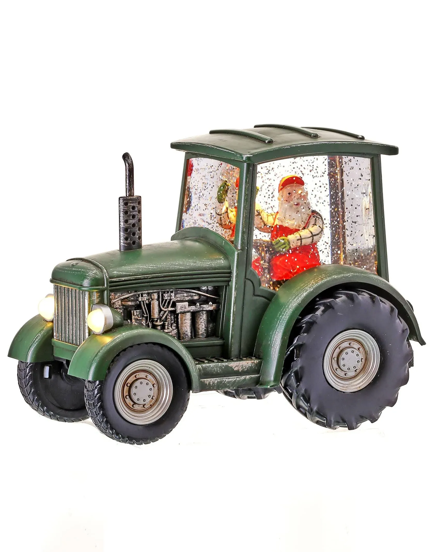 Regency Tractor Snow Globe with Santa Driving Lighted Glitter Water Globe with ...