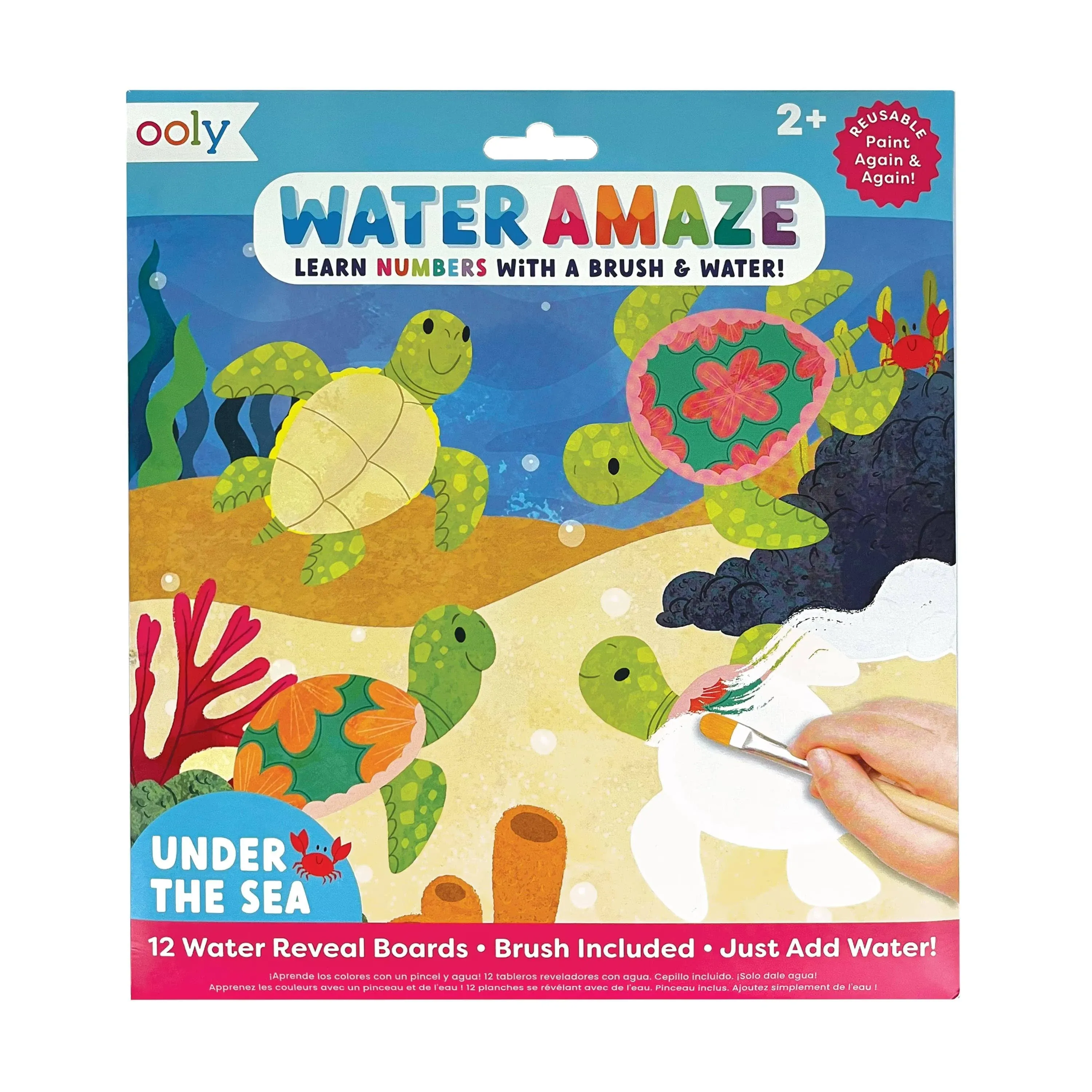 OOLY Water Amaze -includes 12 Reveal Boards & Brush, Reusable Water Reveal Pads for Kids, Water Coloring Books for Toddlers, Paint with Water Books for Toddlers 1-3 [Under The Sea]