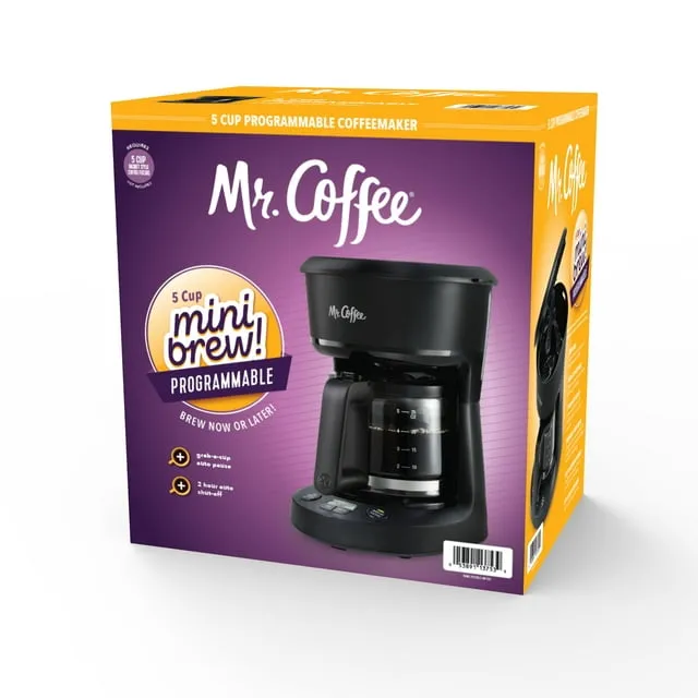 Mr. Coffee 5-Cup Programmable Coffee Maker, 25 oz. Mini Brew, Black