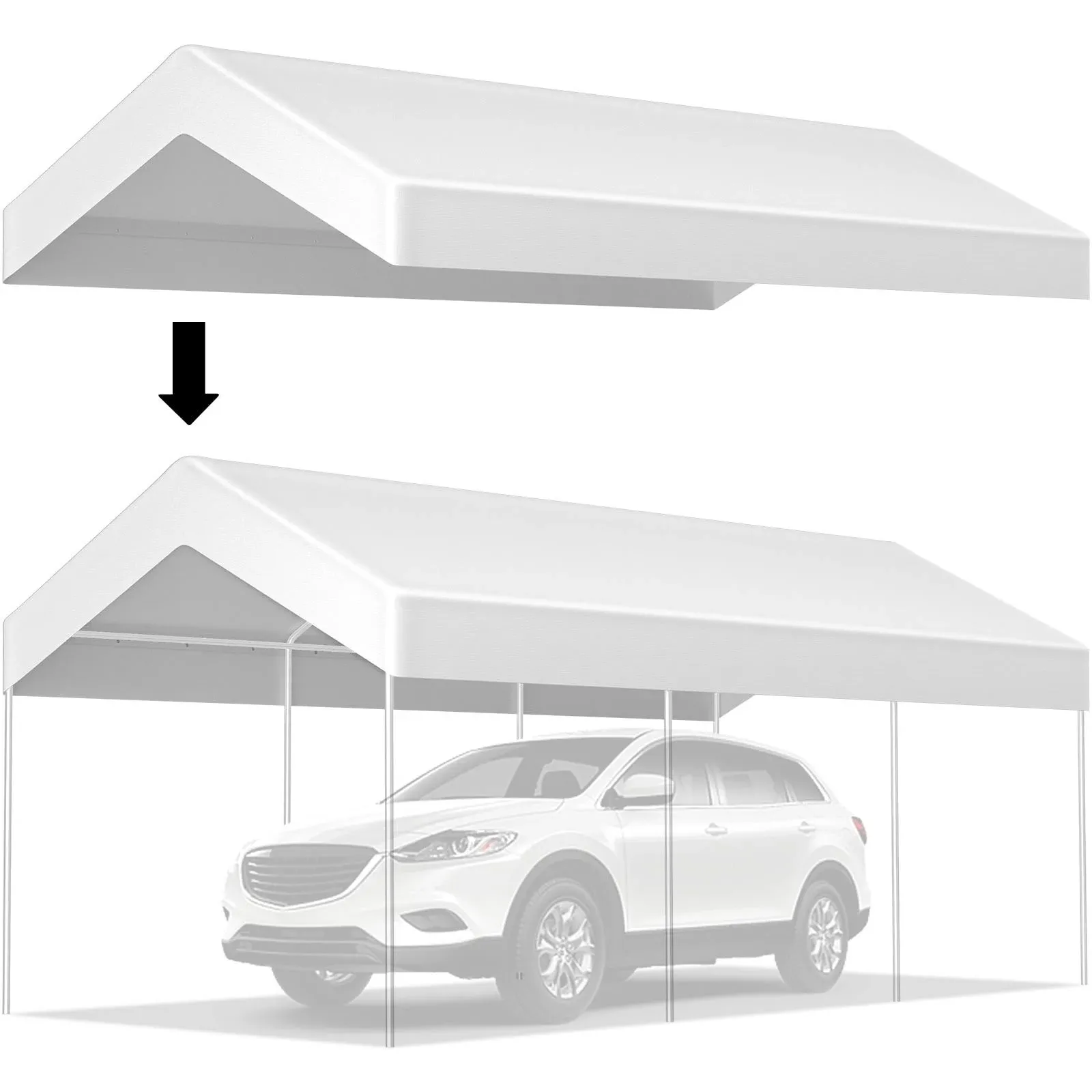 VEVOR 10 x 20 ft Carport Replacement Canopy Cover, Ripstop Triple-Layer PE Fabric Garage Top Tarp Shelter Cover, UV Resistant Waterproof Car Cover Tent for Party, Garden, Boat (Frame is not Included)