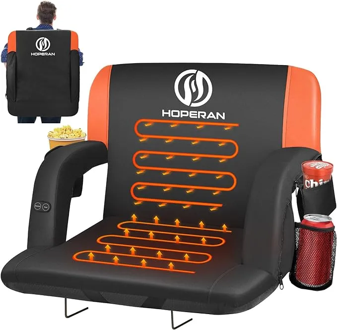 Dual-Sided Heated Stadium Seats for Bleachers with 25&#034; Super Wide Orange-2pc