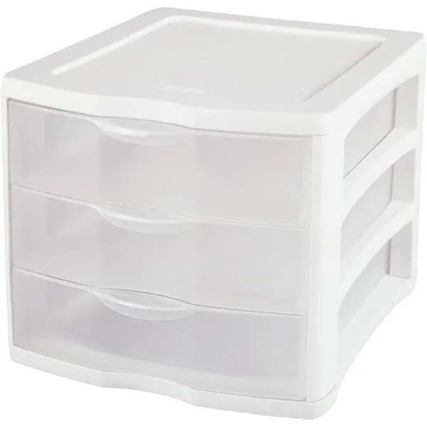 Sterilite Wide 3 Drawer Unit Plastic, White