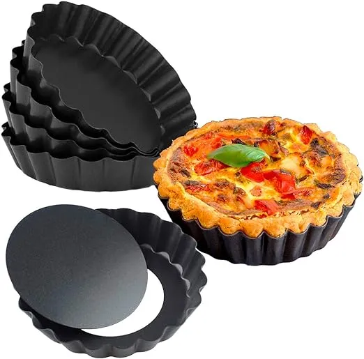 MEICHU 4 Inch Tart Pan Set of 6 Nonstick Mini Tart Pan with Removable Bottom - for Quiche, Desserts, and Cakes (4''Black Round 6PCS)