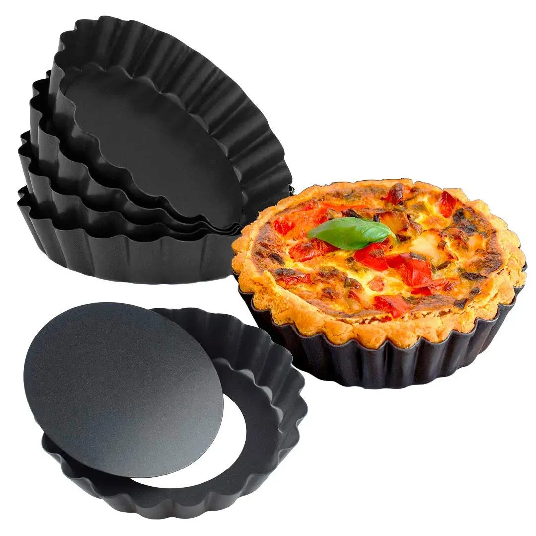 MEICHU 4 Inch Tart Pan Set of 6 Nonstick Mini 4&#039;&#039;Black Square 6PCS, Black 