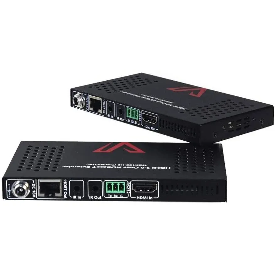 AV Access HDBaseT HDMI Extender Over Cat5e/6/6a/7 Ethernet up to 330ft/100m 4K@60Hz, Supports HDCP2.2, HDMI2.0, Bi-Directional IR and RS232 Pass-Through, Auto EDID, PoE, CEC, Dolby Vision (4KEX100-H2)