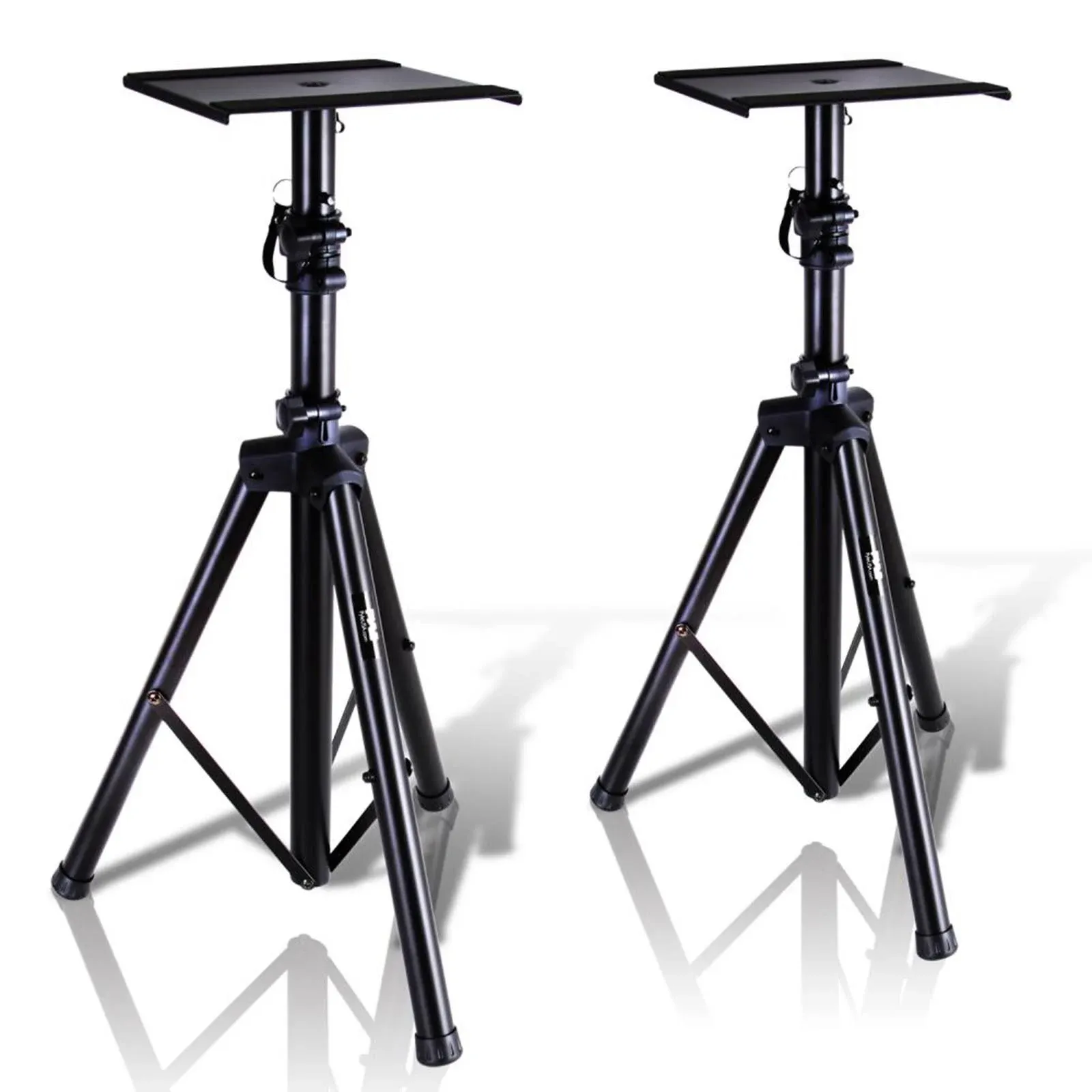 Pyle Dual Studio Monitor 2 Speaker Stand Mount Kit - Heavy Duty Tripod Pair and Adjustable Height from 34.0” to 53.0” w/ Metal Platform Base - Easy Mobility Safety PIN for Structural Stability PSTND32