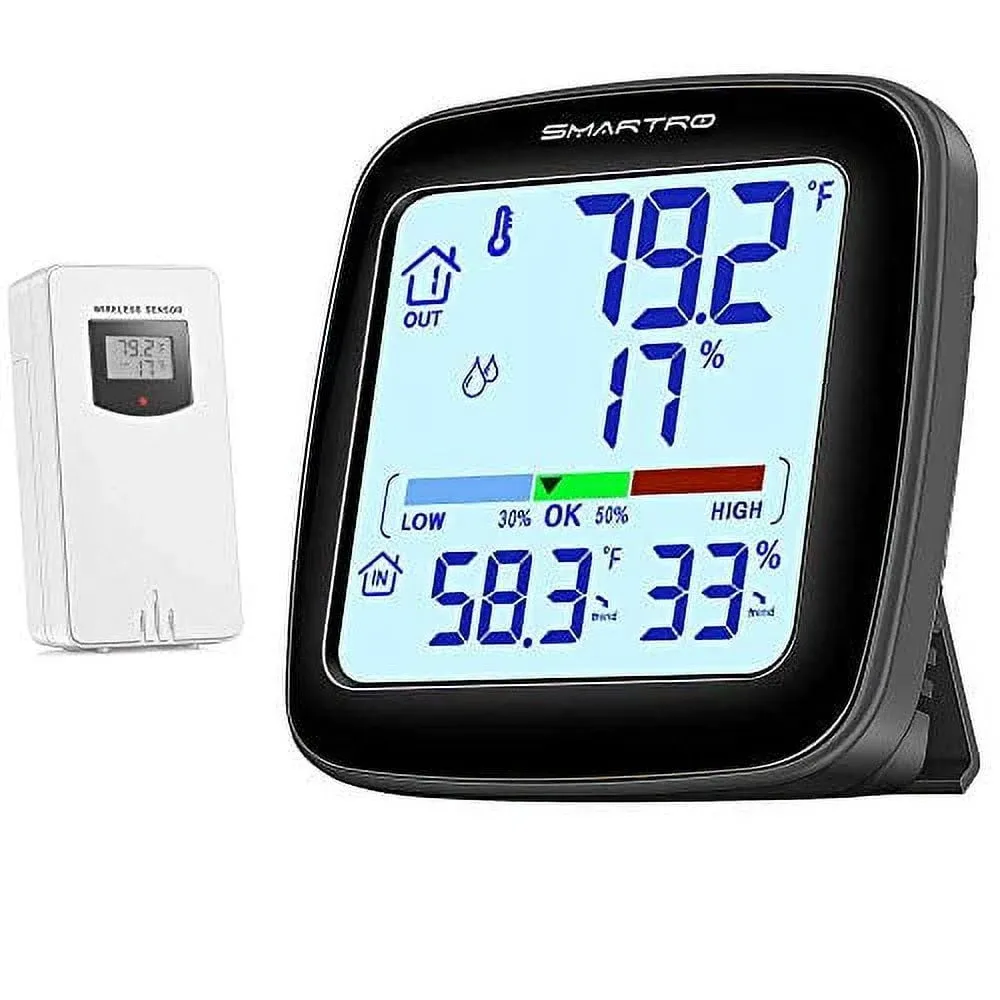 SMARTRO SC92 Professional Indoor Outdoor Thermometer Wireless Digital Hygrometer Room Humidity Gauge Temperature and Humidity Meter & Pro Accuracy Calibration