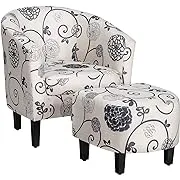 Modern Accent Tub Chair and Ottoman Set with Fabric Upholstered