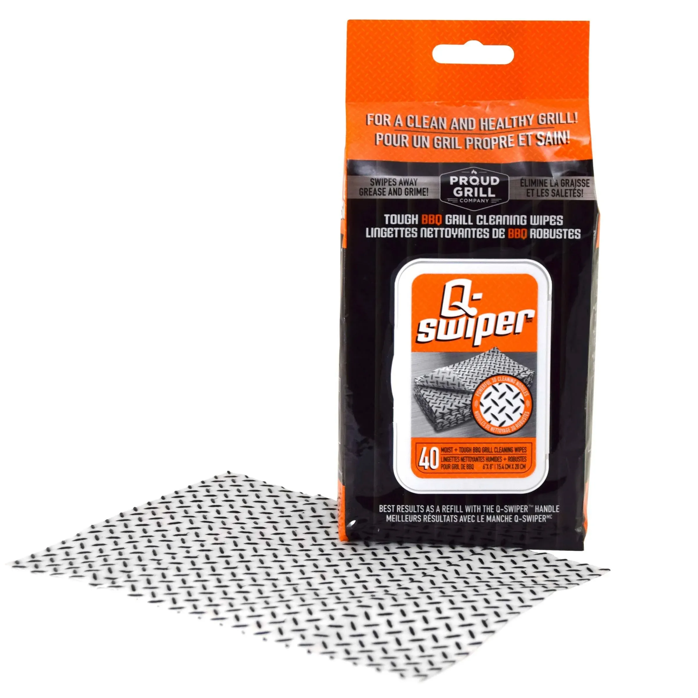 Q-Swiper Grill Cleaning Wipes - 40 Count. Bristle Free and Wire Free Grill Cleaner. Safe Way to Remove Grill Grease and Grime for a Healthy Grill. Use with Q-Swiper Grill Brush (Sold Separately)