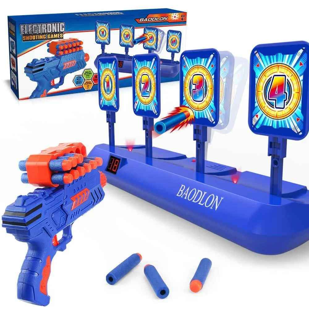 BAODLON Digital Shooting Targets with Foam Dart Toy Gun, Electronic Scoring Auto Reset 4 Targets, Shooting Game Toys Gifts for Age of 5, 6, 7, 8, 9, 10+ Years Old Kids, Boys, Compatible with 2 Toy Gun