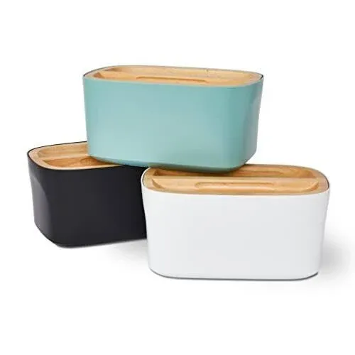 Sonder Los Angeles, Modern Bamboo Fiber Bread Box for Kitchen Countertop with Reversible Wood Serving Lid, Homemade Bread Storage 14.25 x 9.25 x 7in, Storage Bin and Bread Container