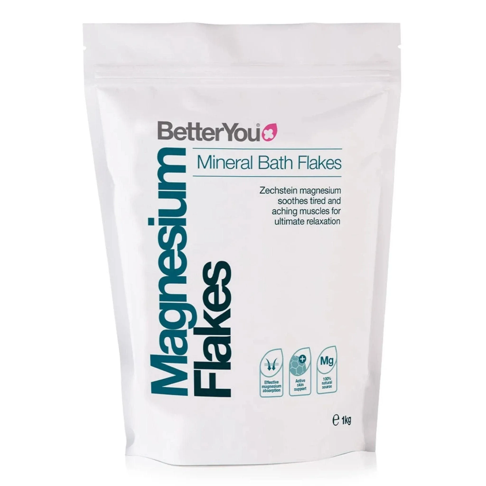 BetterYou Magnesium Mineral Bath Flakes - Mineral Bath Salts With Magnesium Chloride - Foot Bath or Body Bath Soak - Safe On Sensitive Skin - 2.3 lb