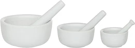 HIC Kitchen Mortar and Pestle Set, Fine-White Porcelain, Set of 3