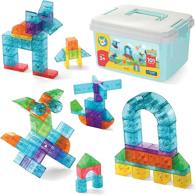 Play Brainy 101 Pieces Magnetic Cubes for Kids - 3D Building Blocks Set with Transparent Blocks in Varying Shapes and Colors - STEM-Approved Learning Toys for Kids Ages 3 and Up - Storage Box Included