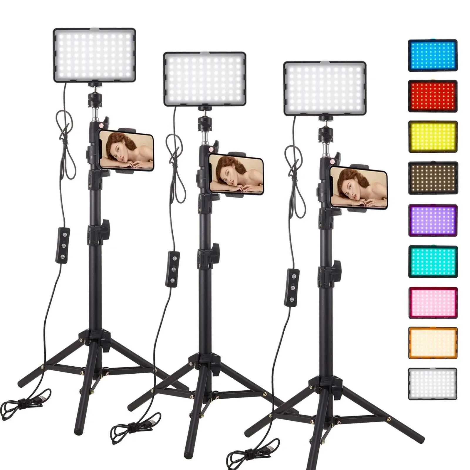 3pack LED 9Color Filter Studio Streaming Lights Photography Video Lighting Kit 