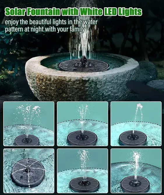 Solar Water Fountain Upgraded 100% Glass Panel, 3.5W Solar Powered Fountain