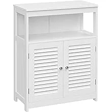 VASAGLE Bathroom Floor Cabinet, Bathroom Storage Cabinet, Freestanding, with Double Shutter Doors and Adjustable Shelf, for Bathroom, Living room, Entryway, Kitchen, White UBBC40WT