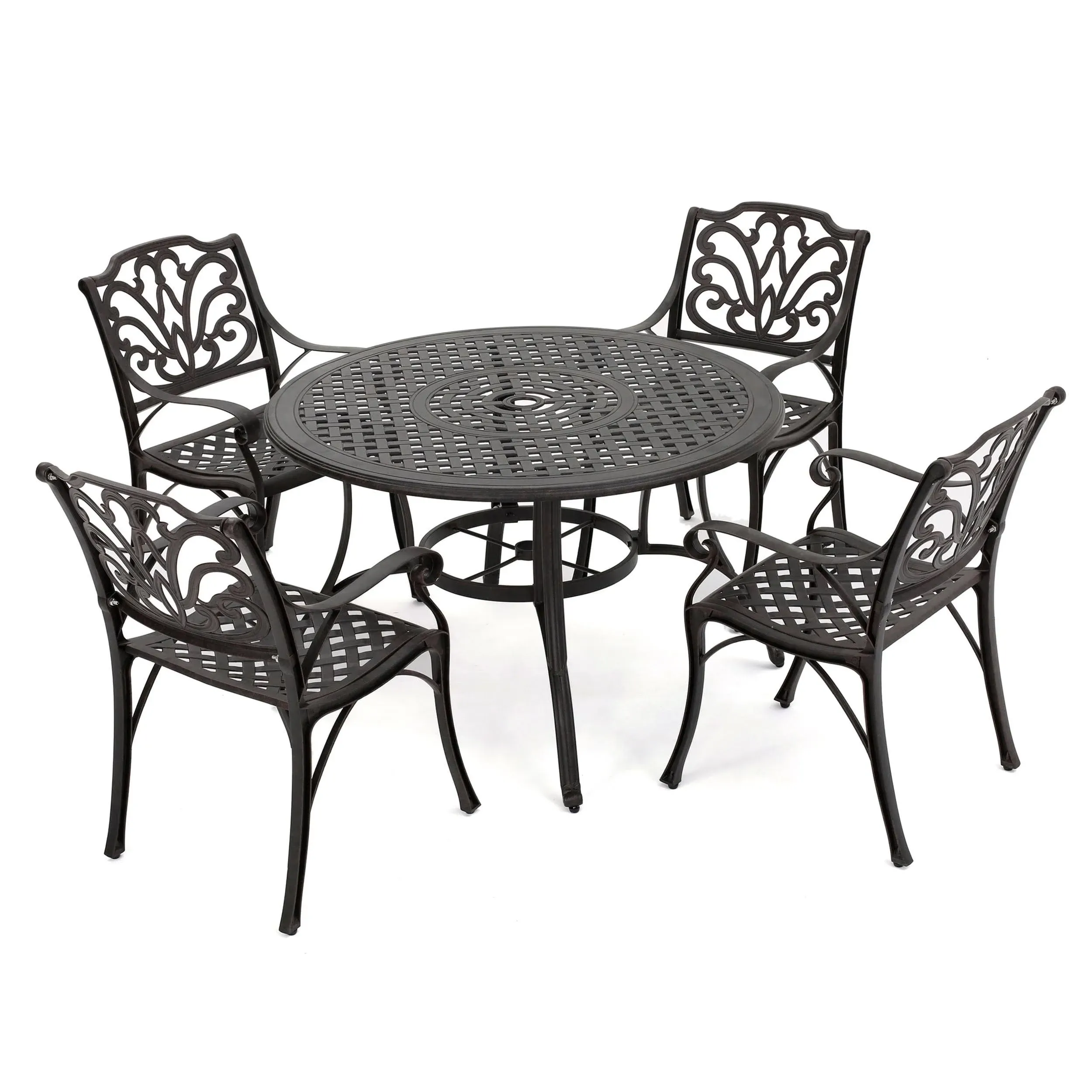 5 Pieces Patio Dining Set, Round Table & 4 Chairs With Scrolled Details, Bronze - Mediterranean - Outdoor Dining Tables - by Decor Love | Houzz