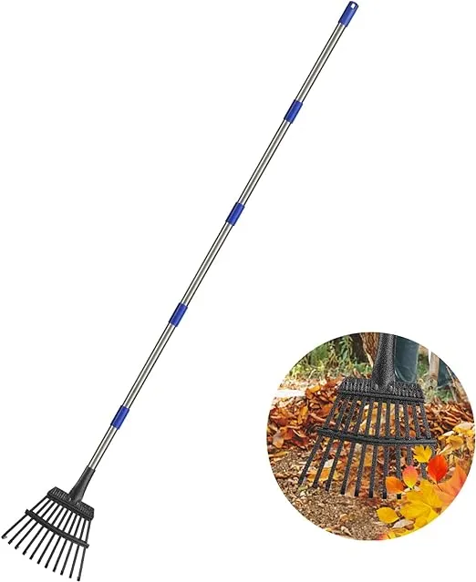 Leaf Rake for Leaves, 8" Wide Heavy Duty Metal Garden Rake 11 Tines, Adjustable Lawn Yard Shrub Kids Rake, 5.2ft