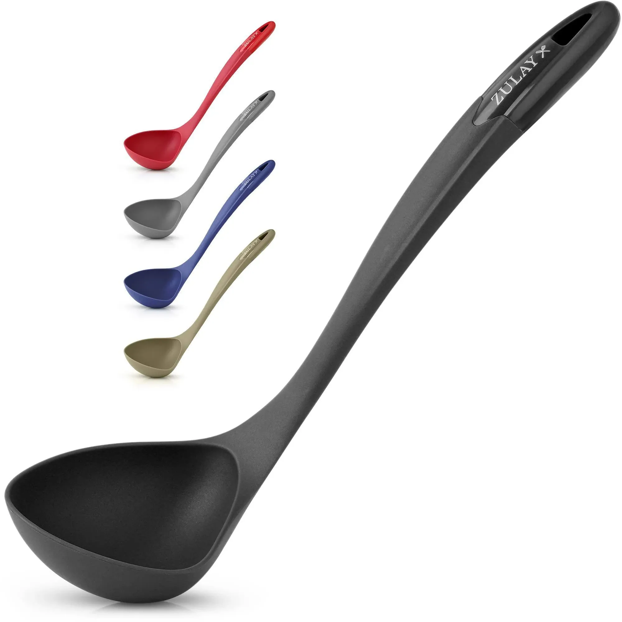 Zulay Soup Ladle Spoon with Comfortable Grip - Cooking and Serving Spoon for Soup, Chili, Gravy, Salad Dressing & Pancake Batter - Large Nylon Scoop & Ladle Spoon Great for Canning and Pouring - Blue