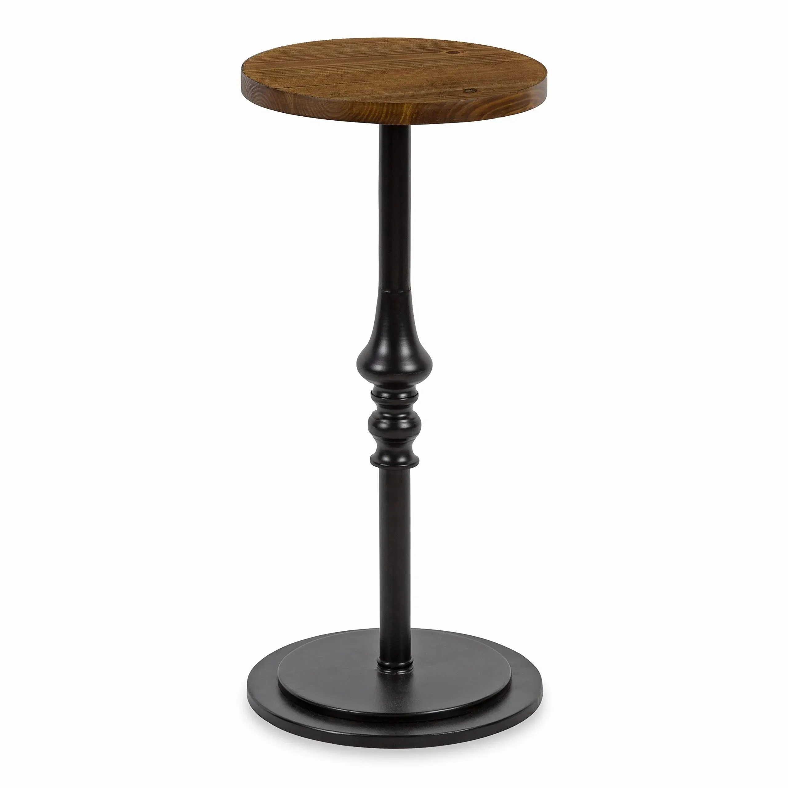 Kate and Laurel Stratton Rustic Pedestal Table, 12" x 12" x 26", Rustic Caramel and Black, Decorative Pedestal Table for Smaller Living Areas