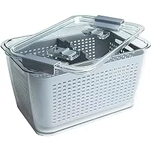 Kitchen Spaces Colander Bin, Produce Saver, Fridge Organizer With Lid, Wash, Strain and Store, Great for Refrigerator, Freezer and Pantry, Medium, Blue, Pack of 1