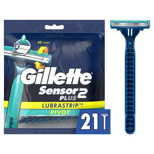 Gillette Sensor2 Plus Pivot Men's Disposable Razor, 21 Razors