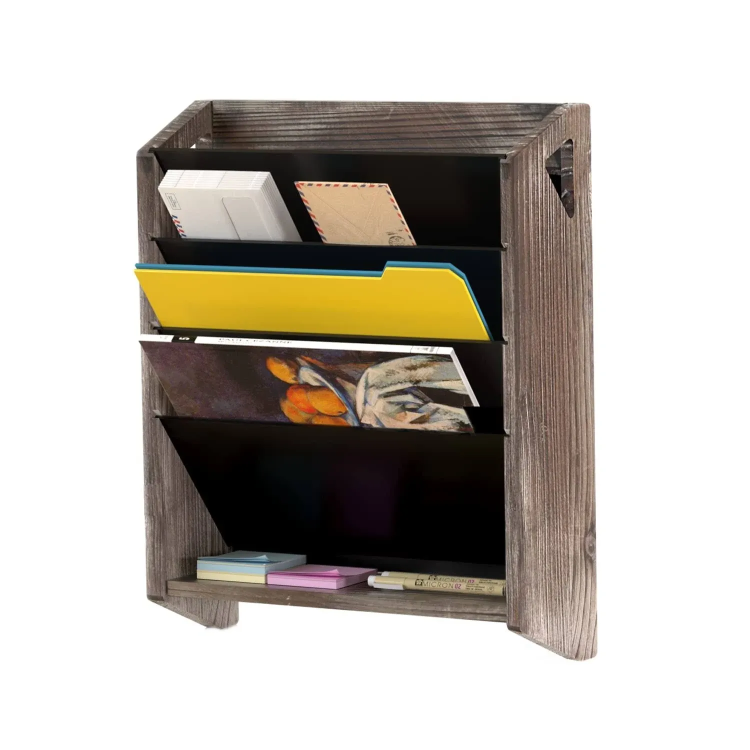 J JACKCUBE DESIGN Wall Document File Organizer Rustic Wood Magazine Rack with 5 Compartments Hanging Mail Holder for Home, Office - MK624A