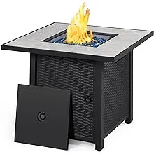 Yaheetech 30in Propane Fire Pit 50,000 BTU Fire Table Square Gas Fire Pit with Ceramic Tabletop and Blue Fire Glass for Outdoor/Patio/Garden