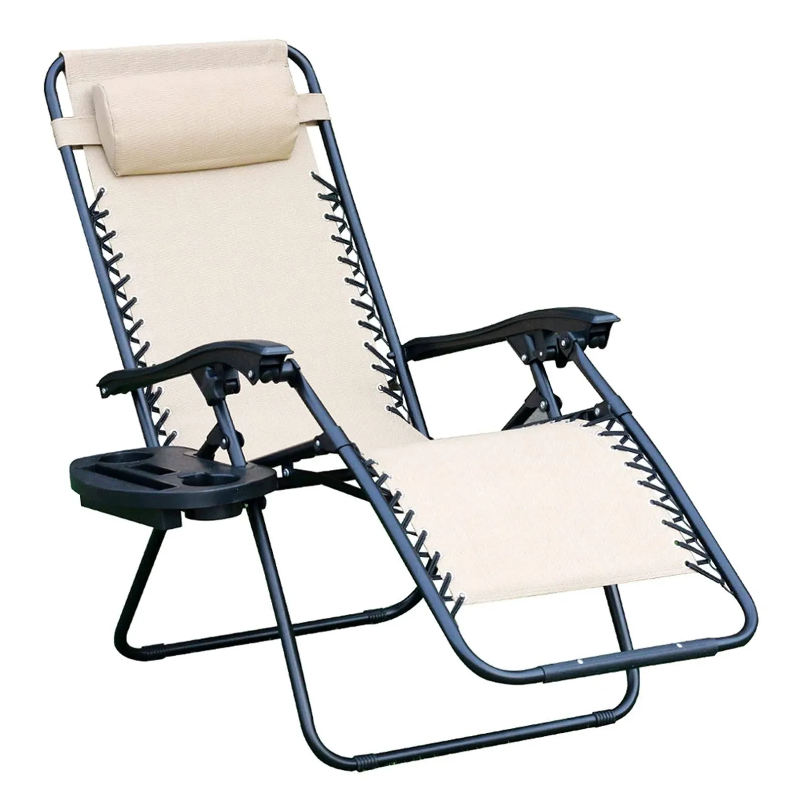 YOMIFUN Zero Gravity Chair, Lawn Chair Recliner Lounge Chair with Removable Pillow and Side Table, Beige