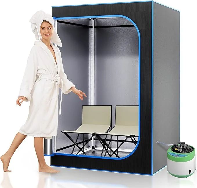 SereneLife Compact Portable Steam Sauna - Detoxify & Soothing Infrared Heated Body Therapy, Energy & Power-Efficient Design, Includes Folding Chair & Heated Foot Pad (Black)