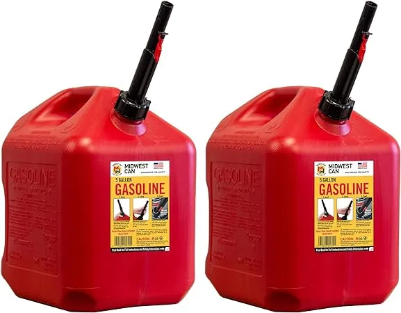 Midwest Can Company 5610 5 Gallon Gas Can Fuel Container Jugs w/ Spout (2 Pack)