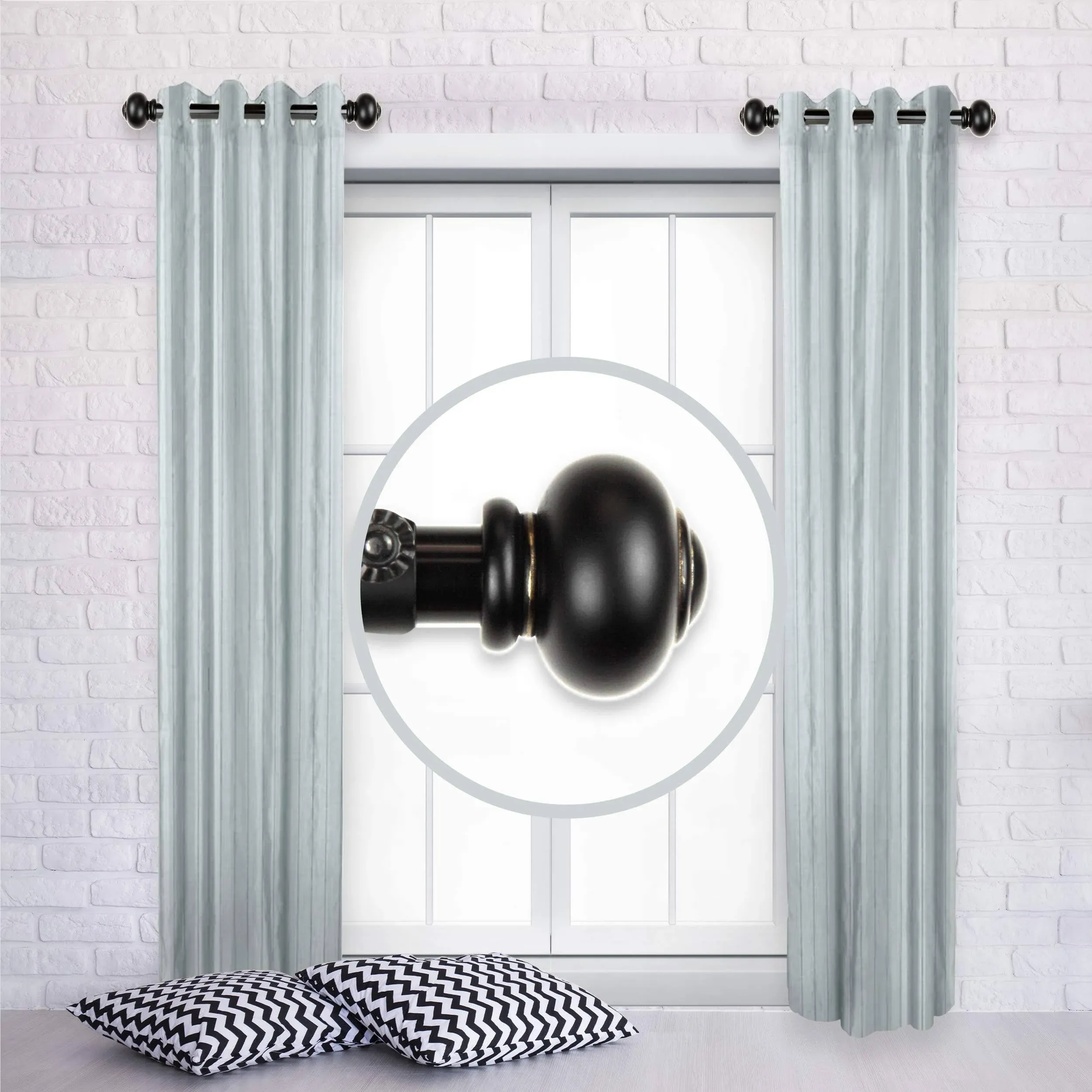 Orbed 1&#034; Side Curtain Rod 12-20 inch long (Set of 2)