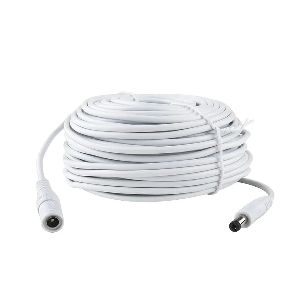 Power Extension 60ft Cable5.5mm x 2.1mm 12 Volt Male to Female Plug Cord for CCTV IP Security Cameras DVRs and More Devices White