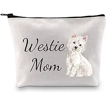 G2TUP Westie Lover Gift Westie Mom Makeup Bag West Highland Terrier Dog Owner Cosmetic Bag Dog Mom Pet Lover Gift Zipper Travel Bag (Westie Mom White Bag)