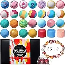 Bath Bombs - 25 Extra Large Pcs + 3 Bubble Bars & Dried Flowers - Bubble Bath Shower Salts for Women, Men & Kids - Relaxing Bathbombs Gift Set Bath Essentials Shower Steamers