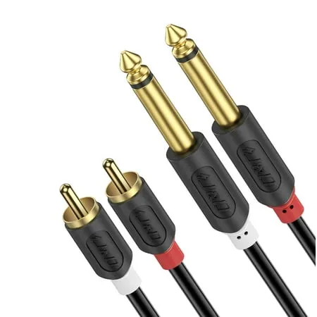 J&D Dual 1/4 inch TS to Dual RCA Stereo Audio Interconnect Cable, Gold Plated ...