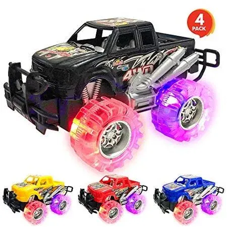 Light up Monster Truck Set for Boys and Girls by Artcreativity - Set Includes 4