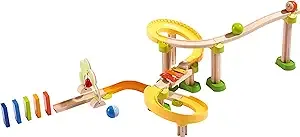 HABA Kullerbu Sim-Sala-Kling - 38 Piece Wooden & Plastic Train Track Set for Balls with Musical Effects and Domino Blocks