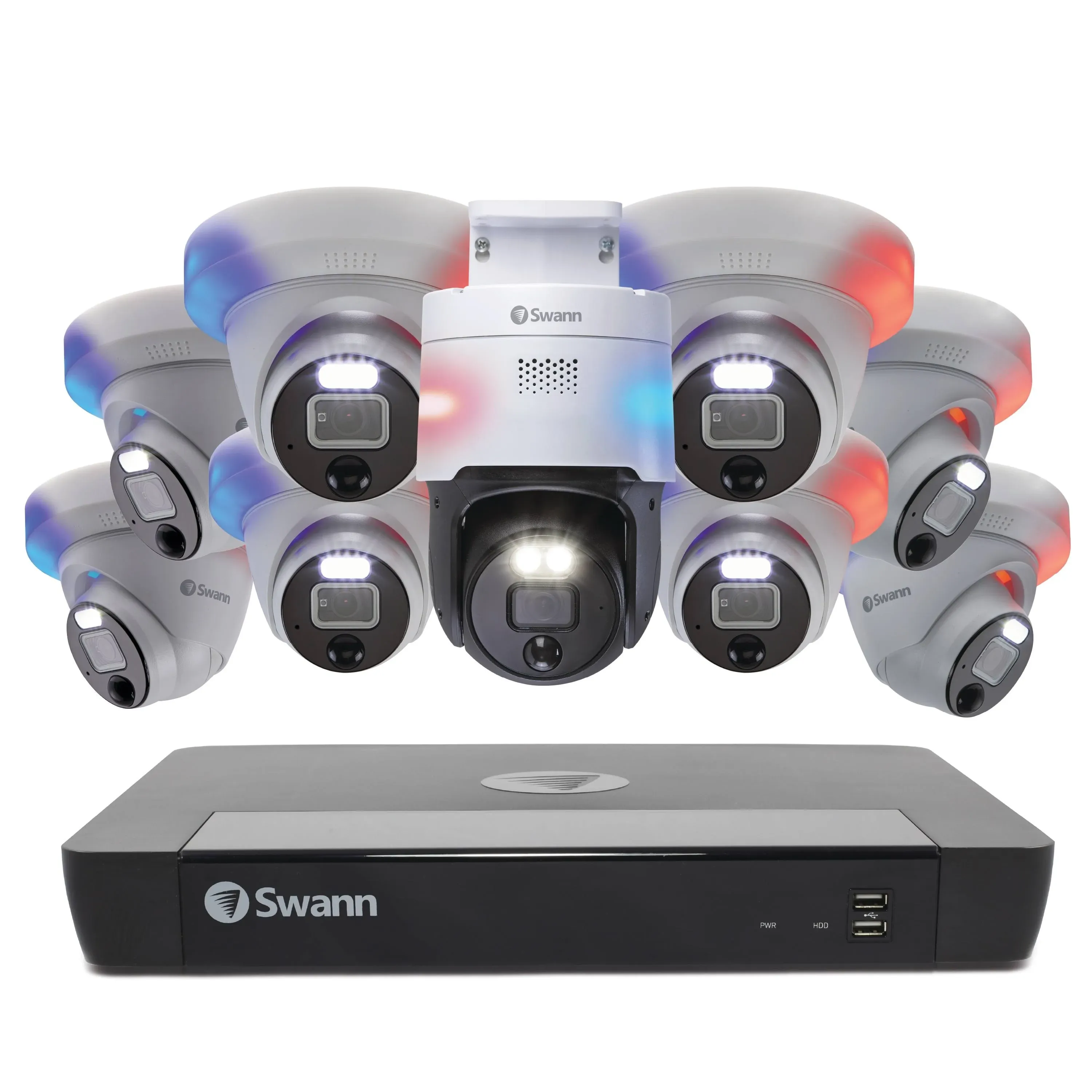 Swann Professional 16-Channel, 8-Dome, 1-Pan Tilt Camera Indoor/Outdoor 12MP Uhd, 4TB NVR Security Surveillance System - Black