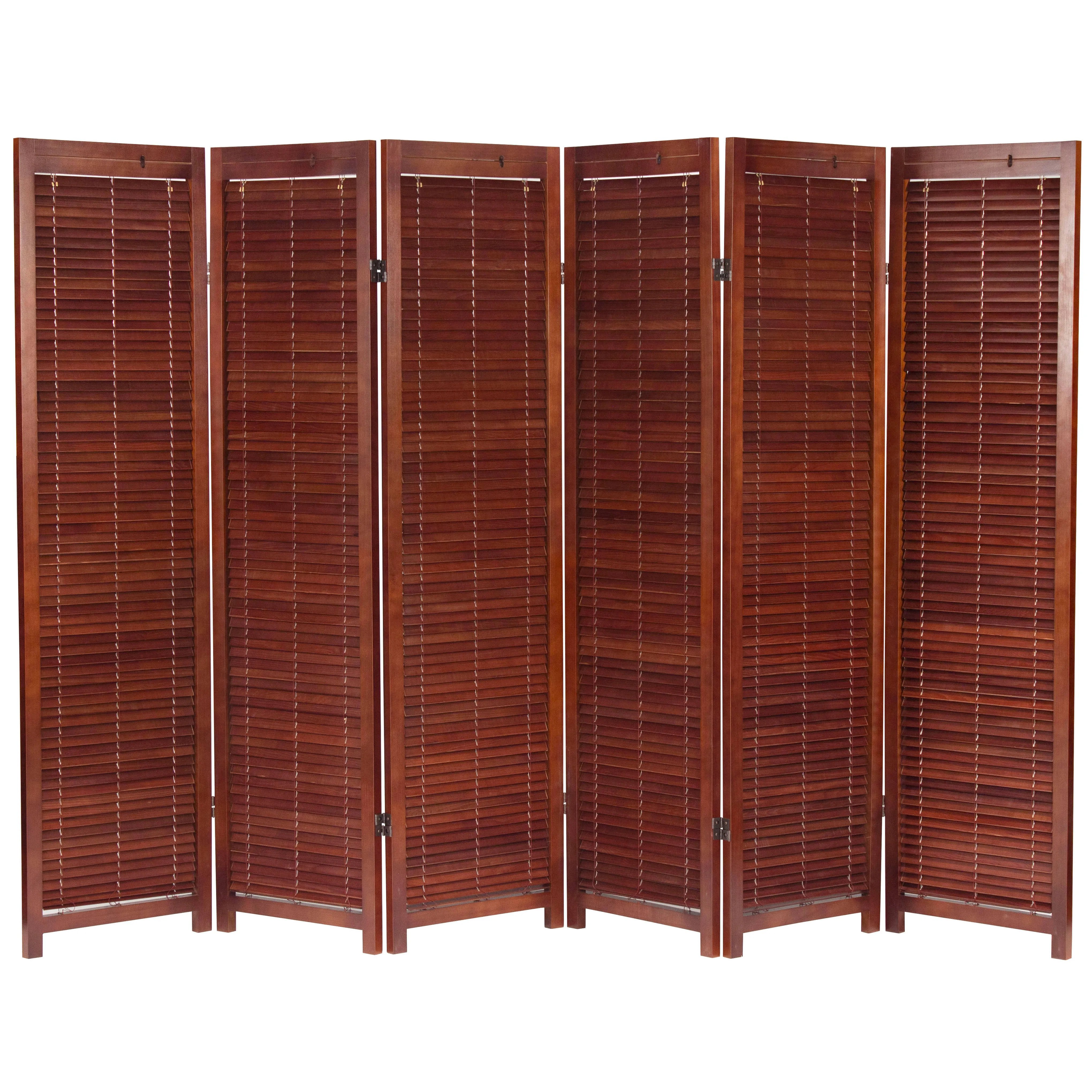 Red Lantern 6 ft. Tall Adjustable Shutter Room Divider Walnut 3 Panel