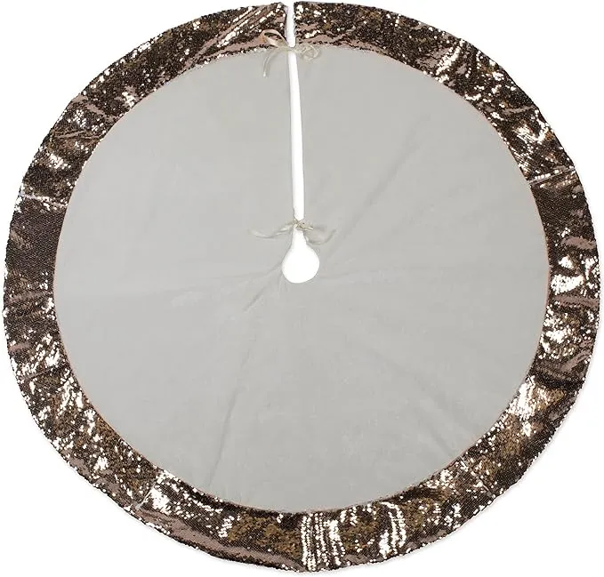 Holiday Tree Skirt Cream Velvet With Champagne Sequin Border - Christmas Tree Skirts - by Homesquare | Houzz