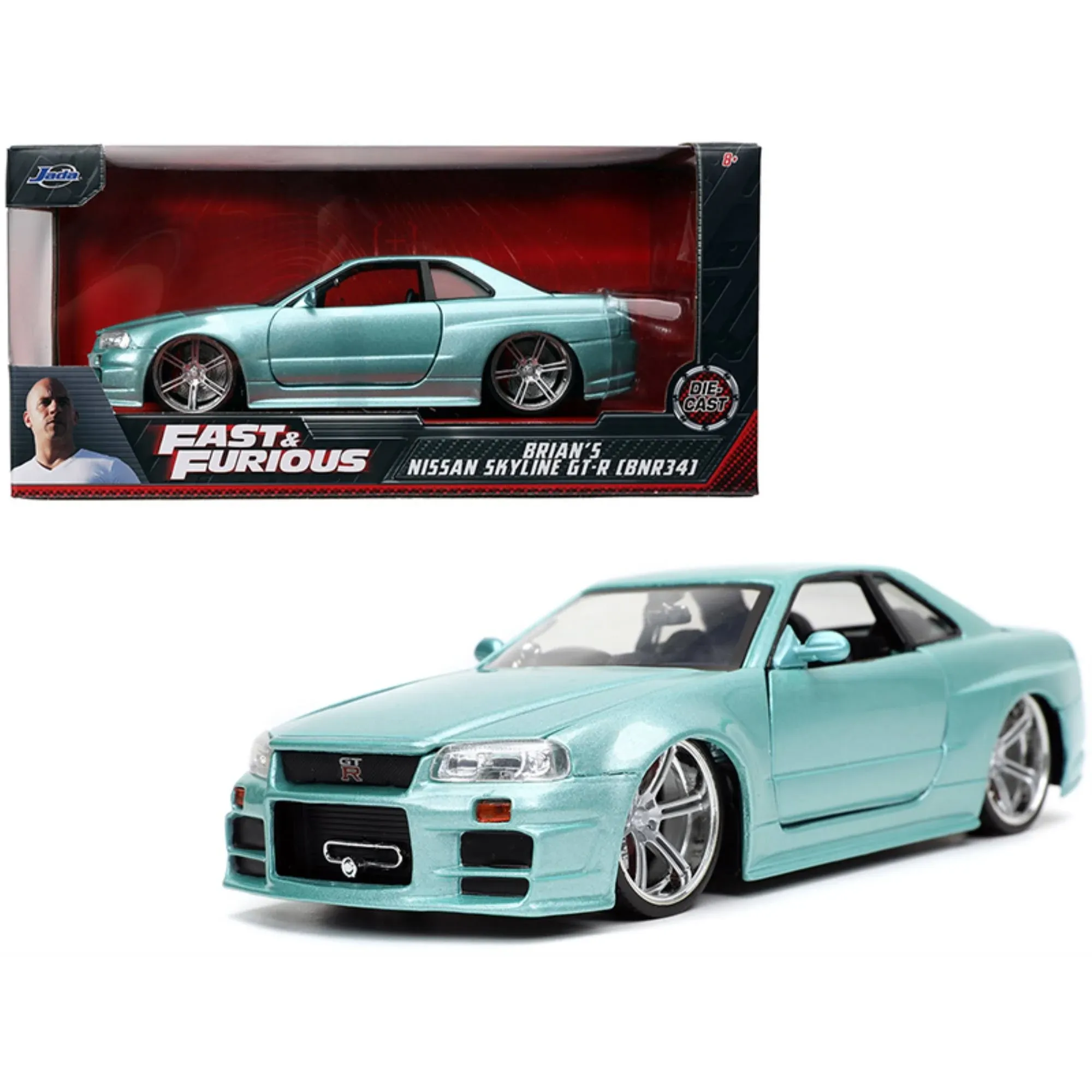 Jada Fast &amp; Furious: Brian&#039;s Nissan Skyline GT-R R34 (Turquoise) 1/24 Scale