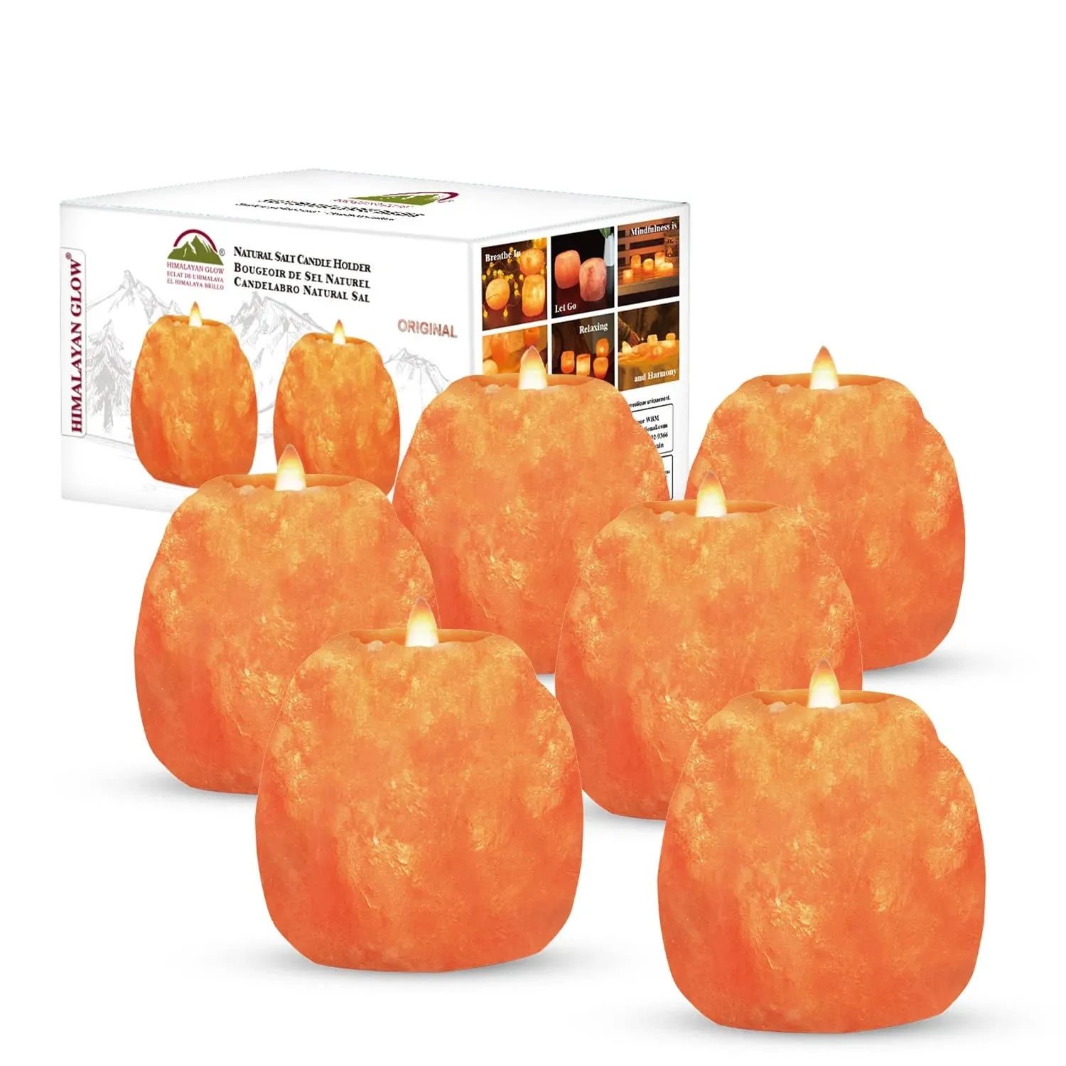 Himalayan Glow Candle Holders, Himalayan Salt Tea Light Candle Holders - 6 Pack