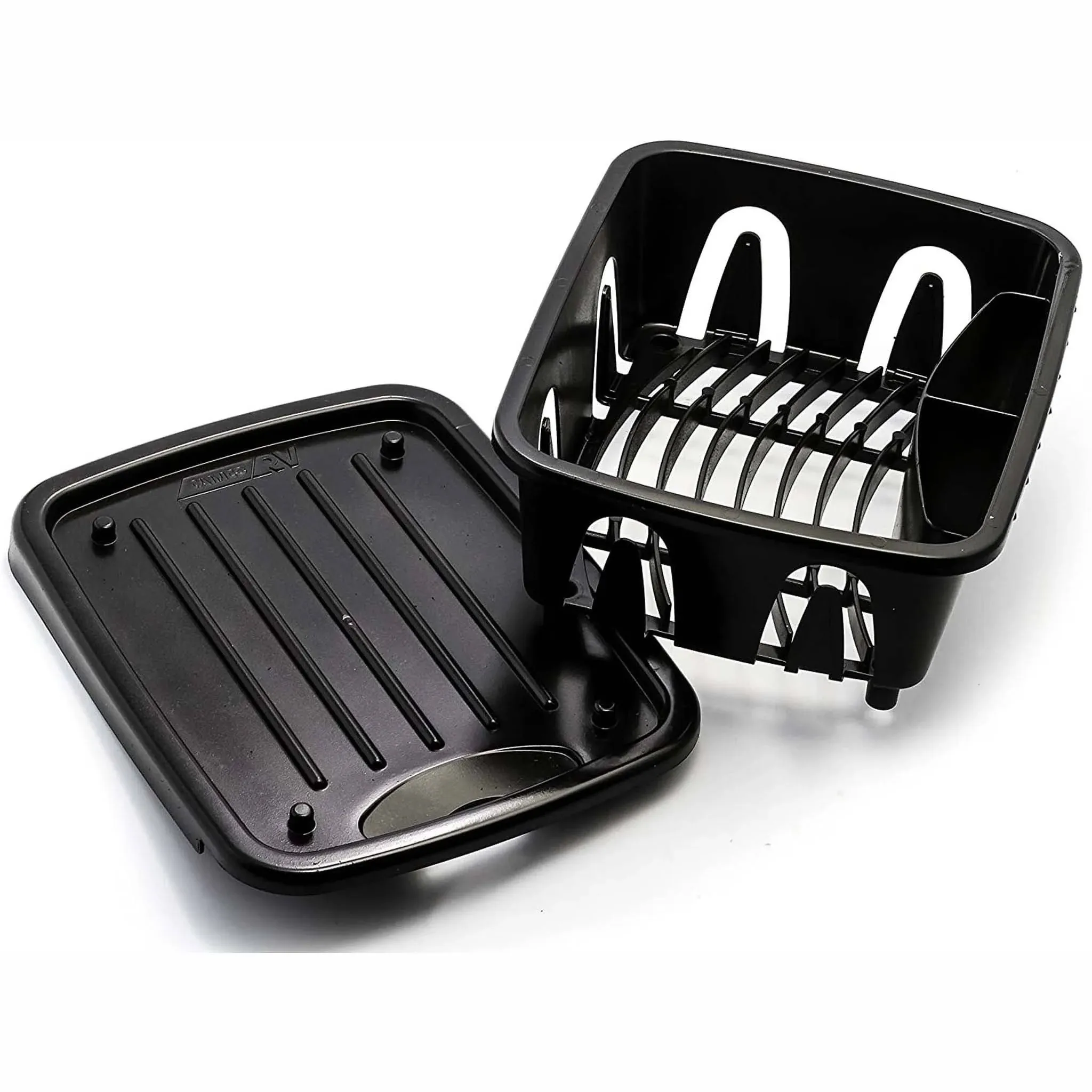 Camco Mini Dish Drainer and Tray | Fits RV Sinks and Small Counter Spaces | Durable Heavy-Duty Construction | (43512) , Black