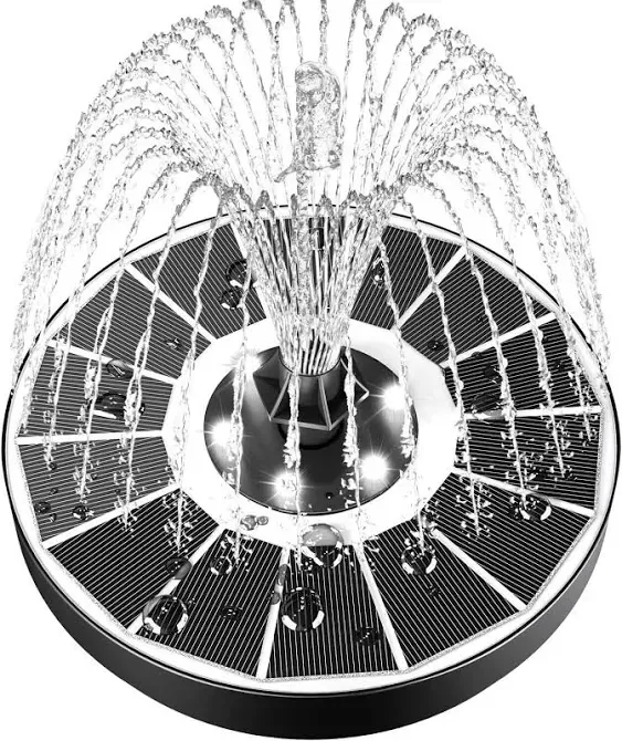 Upgraded Solar Fountain - Glass Panel - 3.5W - 7 Nozzle - 2000 Battery - White