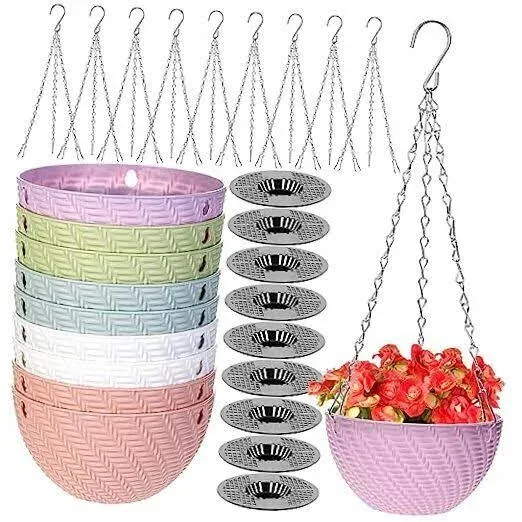 Foraineam 10 Pack Mini Hanging Planters Garden Self-Watering Flower Plant Pot Container Succulent Planter Pots with Hanging Chain