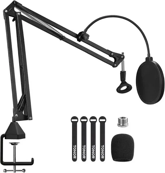 TONOR T20 Studio Boom Mic adjustable scissor arm stand clip pop filter adaptor