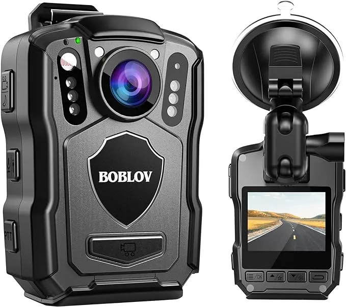 BOBLOV M5 2K Police Body Worn Camera, GPS Enabled &1440P Body Mounted Cam, 128G Body Cam Built-in 4200MAH Battery,12Hrs Record, IP67 Waterproof, Night Vision Law Enforcement with Car Suction Mount